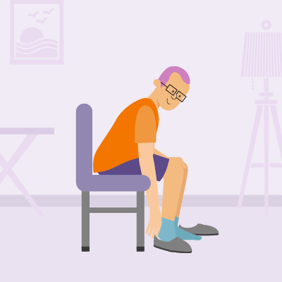 Илюстрация на възрастен мъж, ходещ с удобни обувки, символ на активност и грижа за стъпалата.